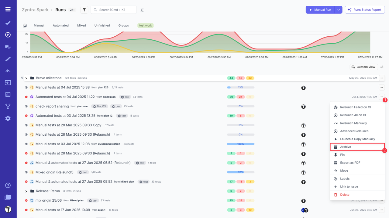 Testomat.io - Archive runs
